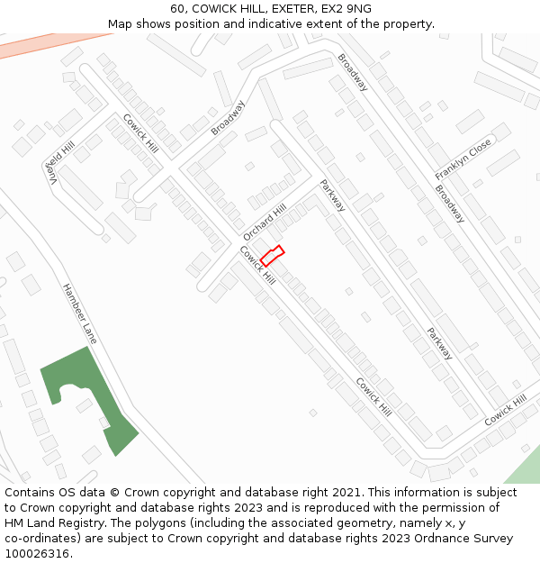 60, COWICK HILL, EXETER, EX2 9NG: Location map and indicative extent of plot