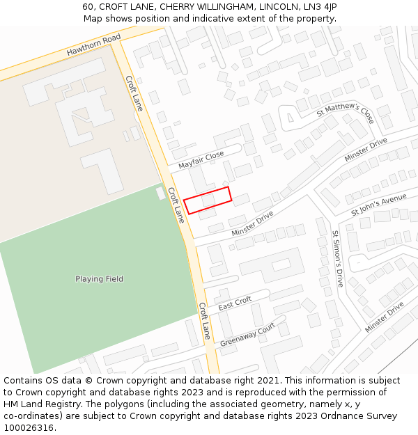 60, CROFT LANE, CHERRY WILLINGHAM, LINCOLN, LN3 4JP: Location map and indicative extent of plot