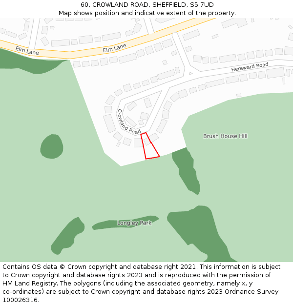 60, CROWLAND ROAD, SHEFFIELD, S5 7UD: Location map and indicative extent of plot