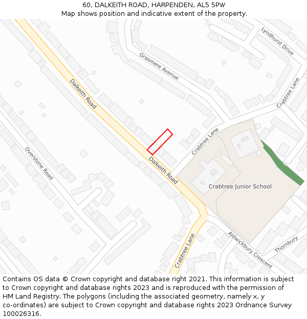 60, DALKEITH ROAD, HARPENDEN, AL5 5PW: Location map and indicative extent of plot