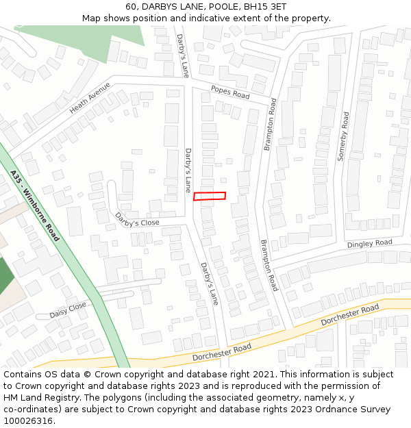 60, DARBYS LANE, POOLE, BH15 3ET: Location map and indicative extent of plot