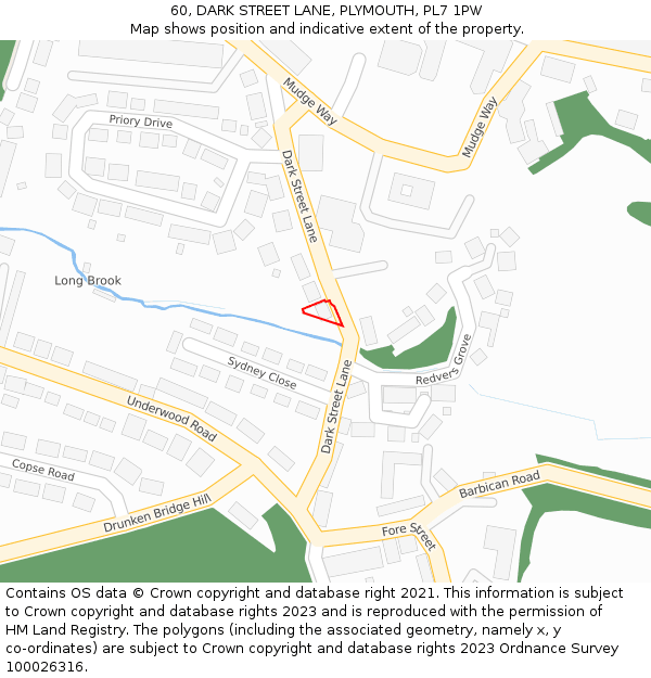 60, DARK STREET LANE, PLYMOUTH, PL7 1PW: Location map and indicative extent of plot