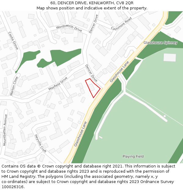 60, DENCER DRIVE, KENILWORTH, CV8 2QR: Location map and indicative extent of plot