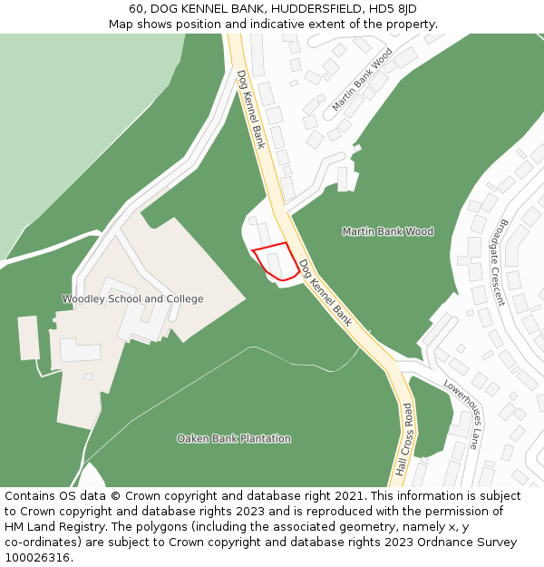 60, DOG KENNEL BANK, HUDDERSFIELD, HD5 8JD: Location map and indicative extent of plot