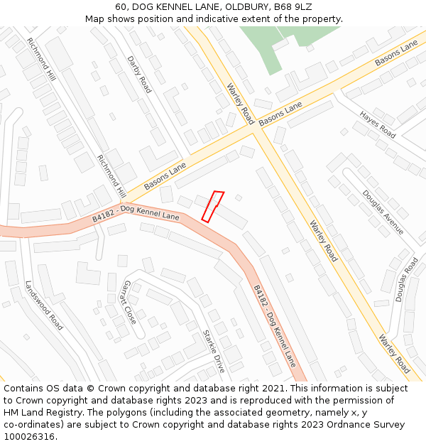 60, DOG KENNEL LANE, OLDBURY, B68 9LZ: Location map and indicative extent of plot