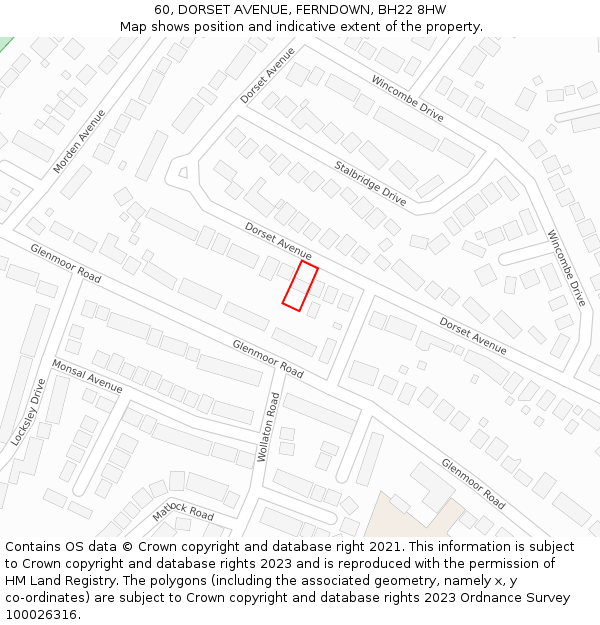60, DORSET AVENUE, FERNDOWN, BH22 8HW: Location map and indicative extent of plot