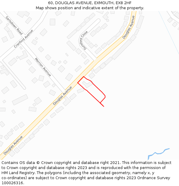 60, DOUGLAS AVENUE, EXMOUTH, EX8 2HF: Location map and indicative extent of plot