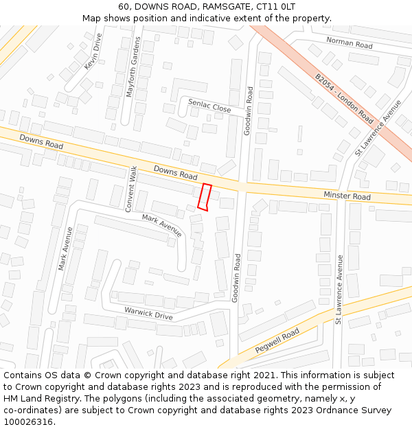 60, DOWNS ROAD, RAMSGATE, CT11 0LT: Location map and indicative extent of plot