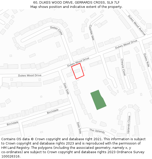 60, DUKES WOOD DRIVE, GERRARDS CROSS, SL9 7LF: Location map and indicative extent of plot