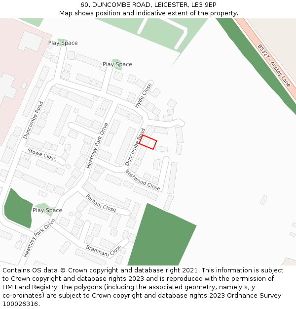 60, DUNCOMBE ROAD, LEICESTER, LE3 9EP: Location map and indicative extent of plot