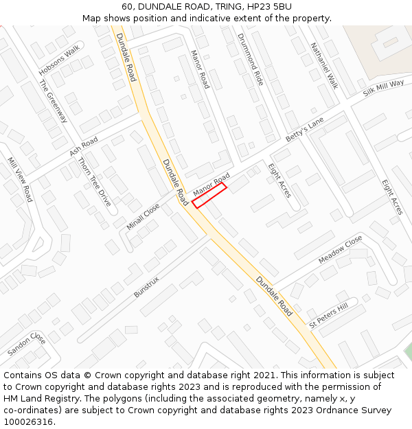 60, DUNDALE ROAD, TRING, HP23 5BU: Location map and indicative extent of plot