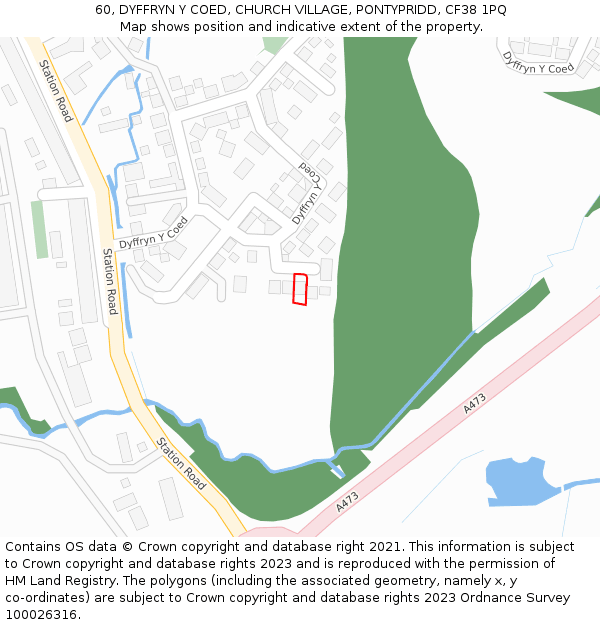 60, DYFFRYN Y COED, CHURCH VILLAGE, PONTYPRIDD, CF38 1PQ: Location map and indicative extent of plot