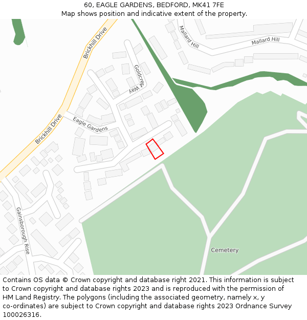 60, EAGLE GARDENS, BEDFORD, MK41 7FE: Location map and indicative extent of plot
