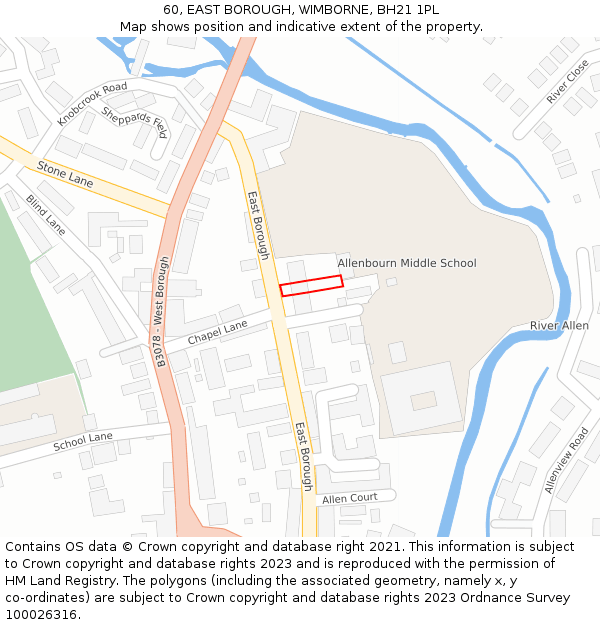 60, EAST BOROUGH, WIMBORNE, BH21 1PL: Location map and indicative extent of plot