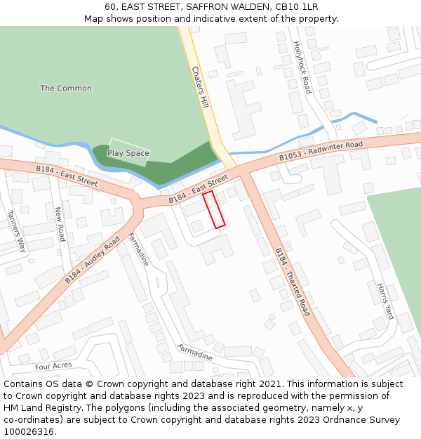 60, EAST STREET, SAFFRON WALDEN, CB10 1LR: Location map and indicative extent of plot