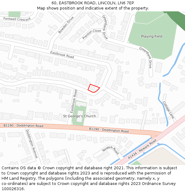 60, EASTBROOK ROAD, LINCOLN, LN6 7EP: Location map and indicative extent of plot