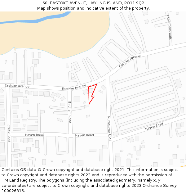 60, EASTOKE AVENUE, HAYLING ISLAND, PO11 9QP: Location map and indicative extent of plot