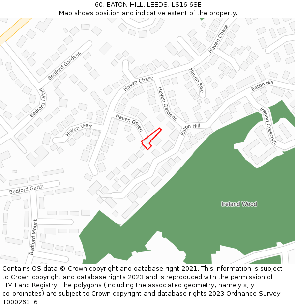 60, EATON HILL, LEEDS, LS16 6SE: Location map and indicative extent of plot