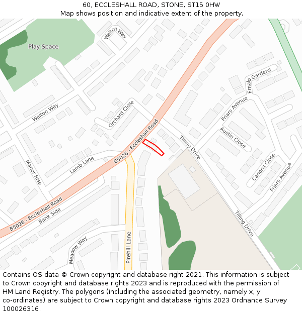 60, ECCLESHALL ROAD, STONE, ST15 0HW: Location map and indicative extent of plot