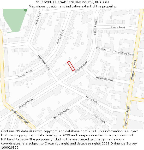60, EDGEHILL ROAD, BOURNEMOUTH, BH9 2PH: Location map and indicative extent of plot