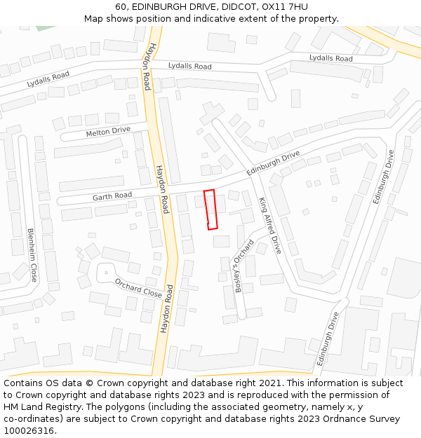 60, EDINBURGH DRIVE, DIDCOT, OX11 7HU: Location map and indicative extent of plot