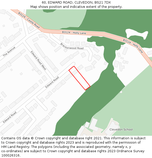 60, EDWARD ROAD, CLEVEDON, BS21 7DX: Location map and indicative extent of plot