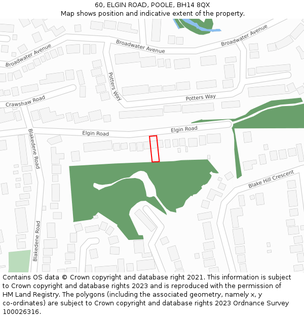 60, ELGIN ROAD, POOLE, BH14 8QX: Location map and indicative extent of plot
