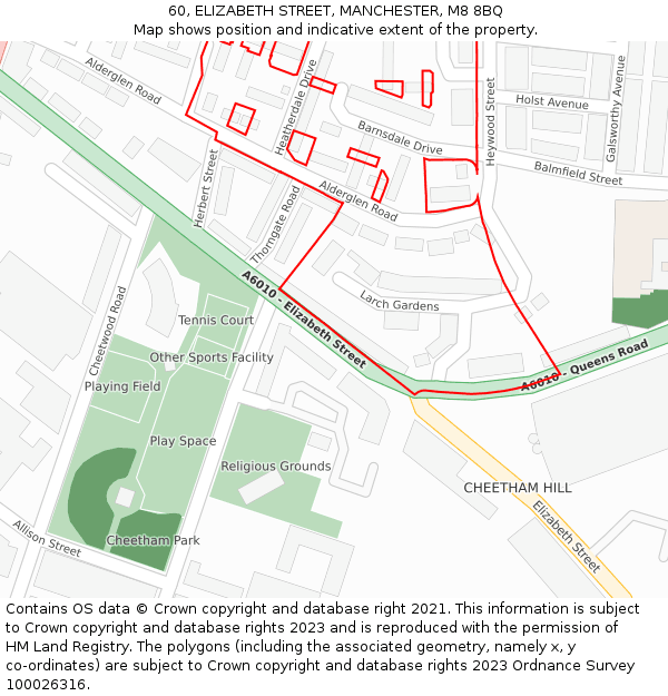 60, ELIZABETH STREET, MANCHESTER, M8 8BQ: Location map and indicative extent of plot