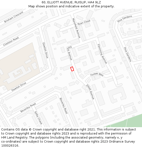 60, ELLIOTT AVENUE, RUISLIP, HA4 9LZ: Location map and indicative extent of plot