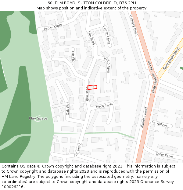 60, ELM ROAD, SUTTON COLDFIELD, B76 2PH: Location map and indicative extent of plot