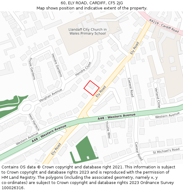 60, ELY ROAD, CARDIFF, CF5 2JG: Location map and indicative extent of plot
