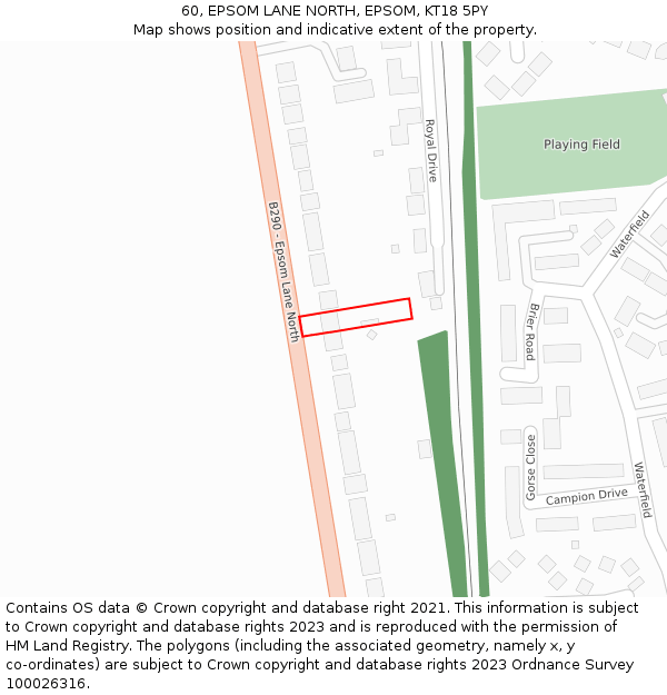 60, EPSOM LANE NORTH, EPSOM, KT18 5PY: Location map and indicative extent of plot