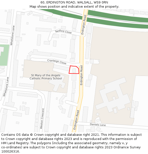 60, ERDINGTON ROAD, WALSALL, WS9 0RN: Location map and indicative extent of plot
