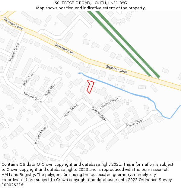 60, ERESBIE ROAD, LOUTH, LN11 8YG: Location map and indicative extent of plot