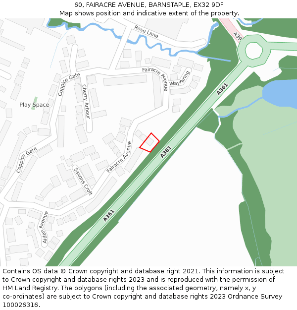 60, FAIRACRE AVENUE, BARNSTAPLE, EX32 9DF: Location map and indicative extent of plot