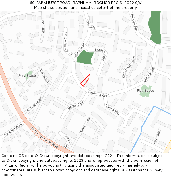 60, FARNHURST ROAD, BARNHAM, BOGNOR REGIS, PO22 0JW: Location map and indicative extent of plot