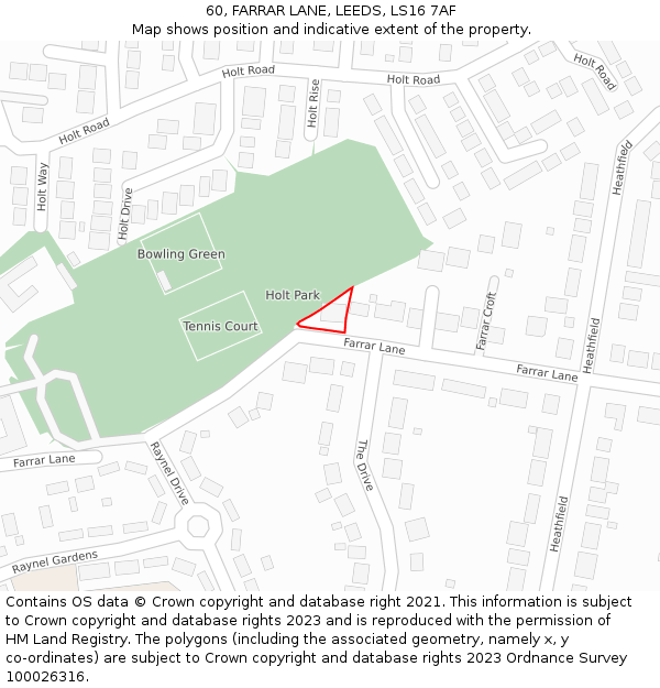 60, FARRAR LANE, LEEDS, LS16 7AF: Location map and indicative extent of plot