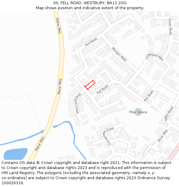 60, FELL ROAD, WESTBURY, BA13 2GG: Location map and indicative extent of plot