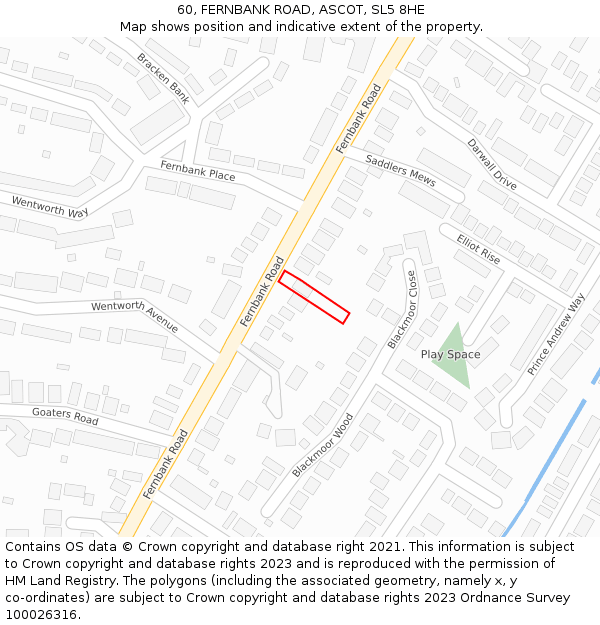 60, FERNBANK ROAD, ASCOT, SL5 8HE: Location map and indicative extent of plot