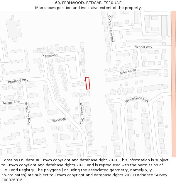 60, FERNWOOD, REDCAR, TS10 4NF: Location map and indicative extent of plot