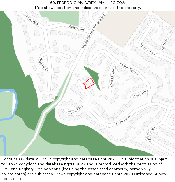 60, FFORDD GLYN, WREXHAM, LL13 7QW: Location map and indicative extent of plot