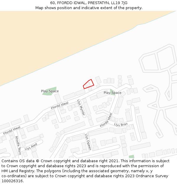 60, FFORDD IDWAL, PRESTATYN, LL19 7JG: Location map and indicative extent of plot