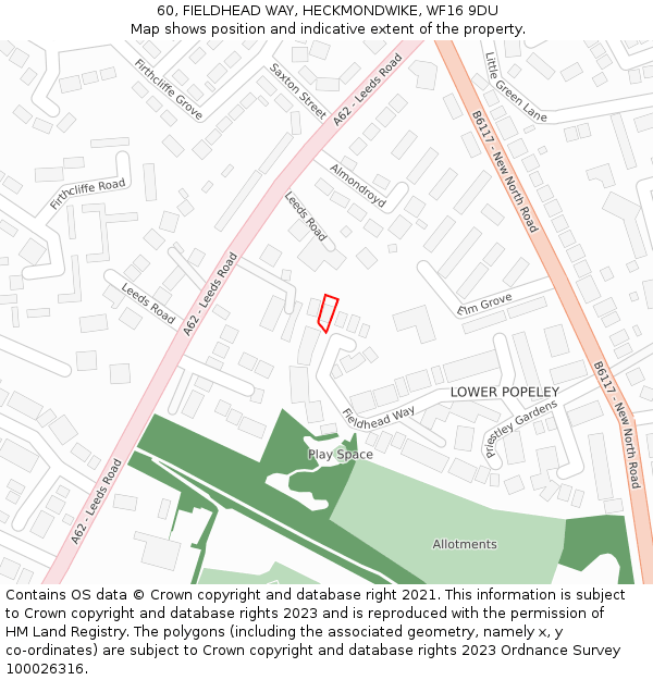 60, FIELDHEAD WAY, HECKMONDWIKE, WF16 9DU: Location map and indicative extent of plot