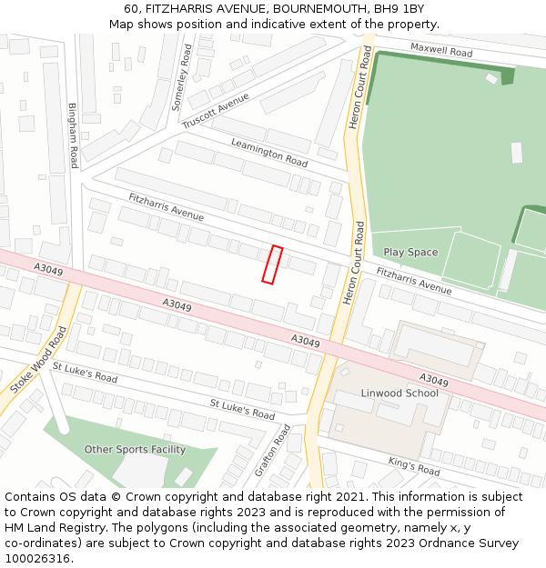 60, FITZHARRIS AVENUE, BOURNEMOUTH, BH9 1BY: Location map and indicative extent of plot