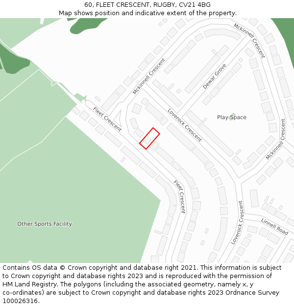 60, FLEET CRESCENT, RUGBY, CV21 4BG: Location map and indicative extent of plot