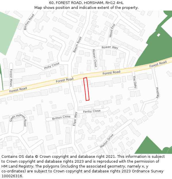 60, FOREST ROAD, HORSHAM, RH12 4HL: Location map and indicative extent of plot