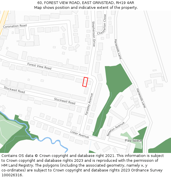 60, FOREST VIEW ROAD, EAST GRINSTEAD, RH19 4AR: Location map and indicative extent of plot