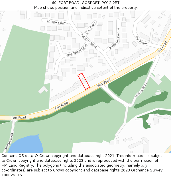 60, FORT ROAD, GOSPORT, PO12 2BT: Location map and indicative extent of plot