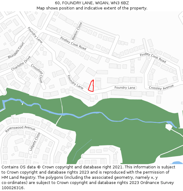 60, FOUNDRY LANE, WIGAN, WN3 6BZ: Location map and indicative extent of plot