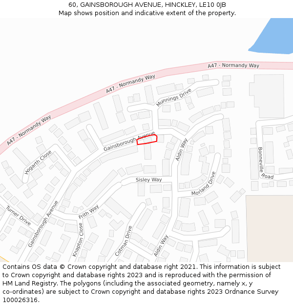 60, GAINSBOROUGH AVENUE, HINCKLEY, LE10 0JB: Location map and indicative extent of plot